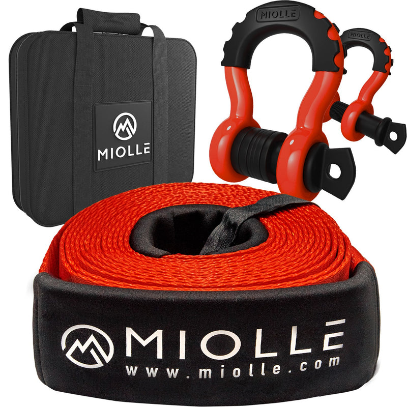 Chargez l&#39;image dans la visionneuse de la galerie, Miolle Offroad Recovery Set Tow Strap 4”x30’- 45000lb MBS - Tow Straps Heavy Duty with Hooks for Truck, Jeep, SUV
