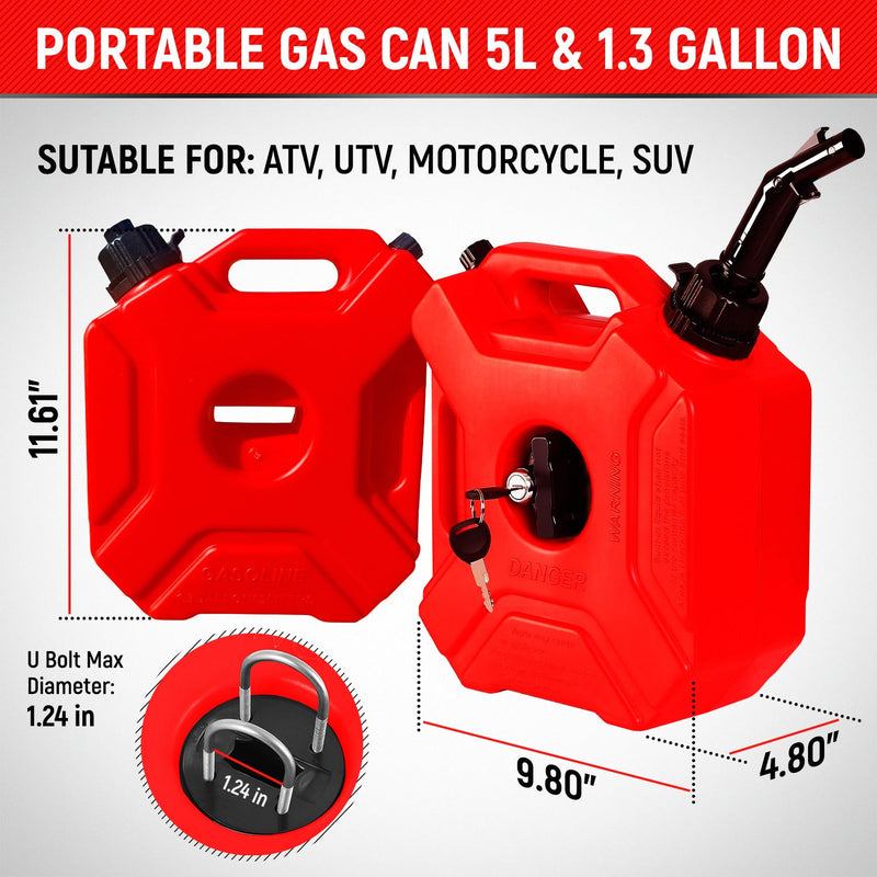 Chargez l&#39;image dans la visionneuse de la galerie, Miolle Gas Can with Mounting Bracket and Lock, 5L Red
