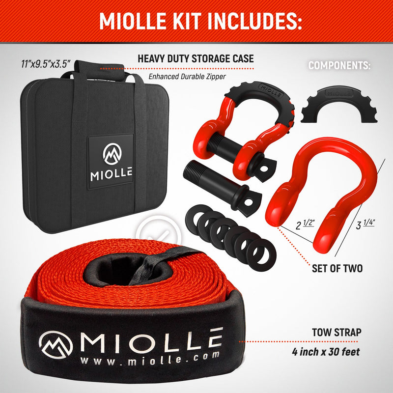 Chargez l&#39;image dans la visionneuse de la galerie, Miolle Offroad Recovery Set Tow Strap 4”x30’- 45000lb MBS - Tow Straps Heavy Duty with Hooks for Truck, Jeep, SUV
