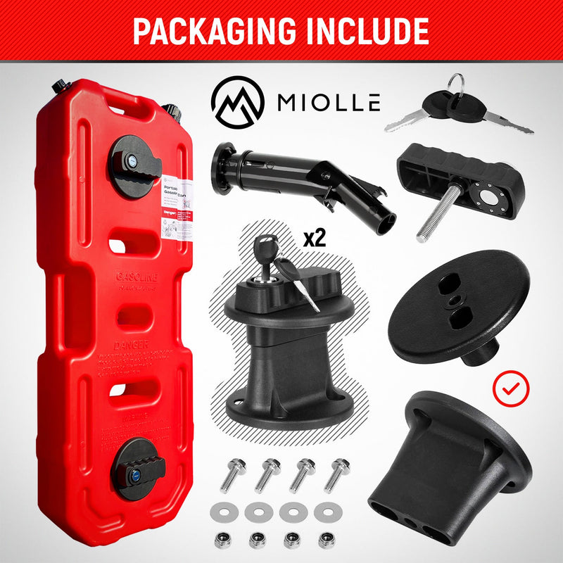 Load image into Gallery viewer, Miolle Gas Can (1pcs) with Mounting Bracket and Lock (2 pcs), 20L Red Oil Petrol Storage Cans Spare Emergency Backup Tank
