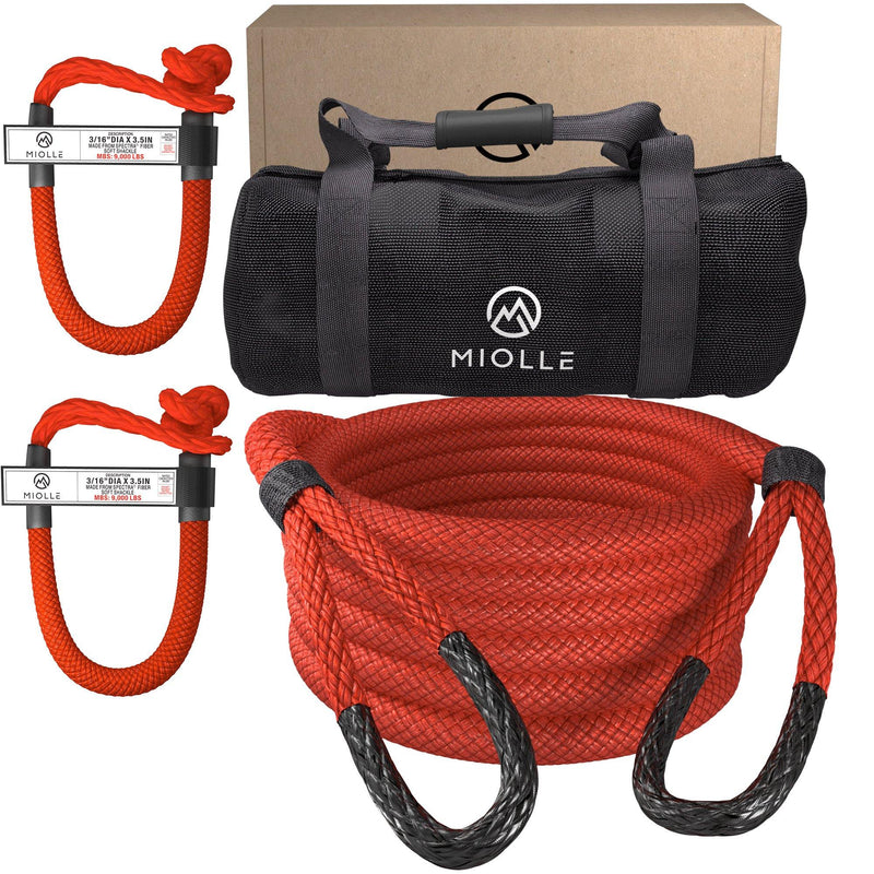 Load image into Gallery viewer, Kinetic Recovery Rope - Miolle 1/2&quot;x20&#39; for ATV, UTV, Snowmobile, Red (7700lbs), with 2 Spectra Soft Shackles 3/16&#39; (9000lbs) - Miolle
