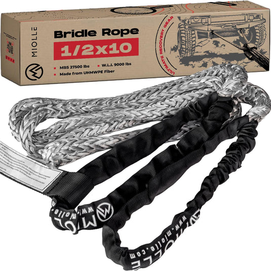 Miolle Tree Saver Tow Strap 1/2" x10' - Lab Tested Bridle Recovery Rope W.L.L. -9000 lbs