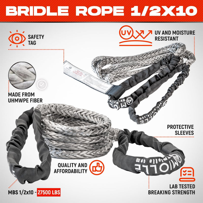 Chargez l&#39;image dans la visionneuse de la galerie, Miolle Tree Saver Tow Strap 1/2&quot; x10&#39; - Lab Tested Bridle Recovery Rope W.L.L. -9000 lbs
