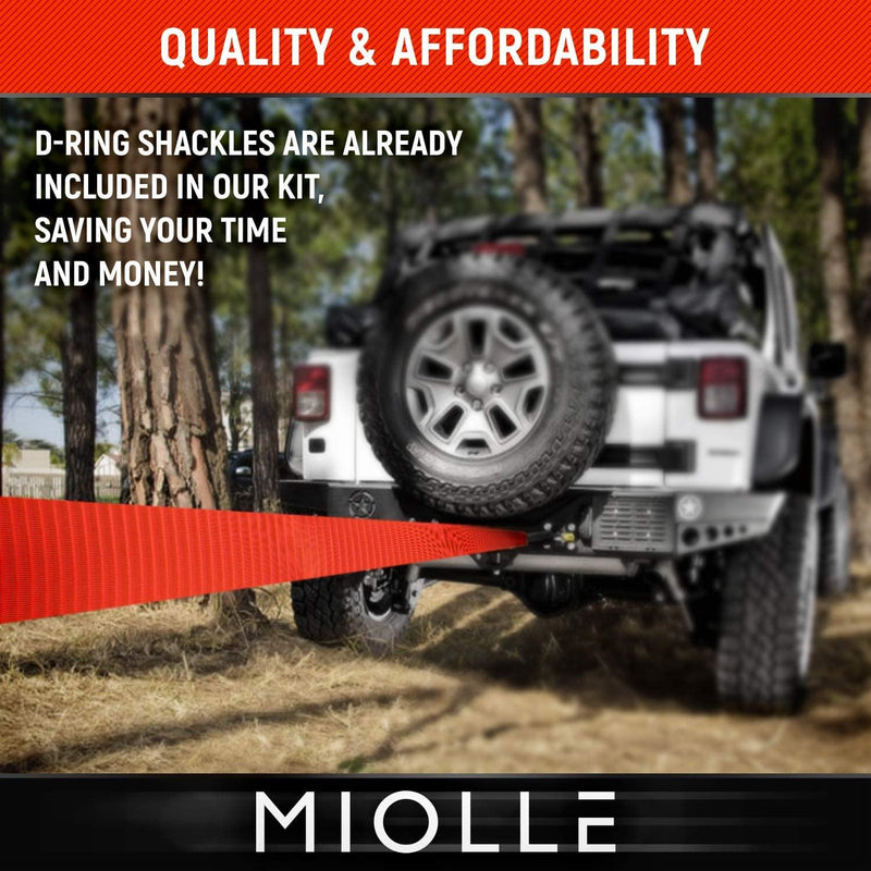 Chargez l&#39;image dans la visionneuse de la galerie, Miolle Offroad Recovery Set Tow Strap 4”x30’- 40000lb MBS - Lab Tested Tow Straps Heavy Duty with Hooks for Truck, Jeep, SUV - Miolle
