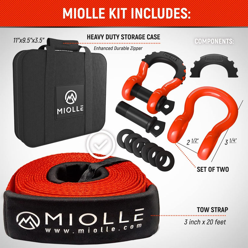 Load image into Gallery viewer, Miolle Tow Strap 3”x20’ with Loops and D-Hook Shackles
