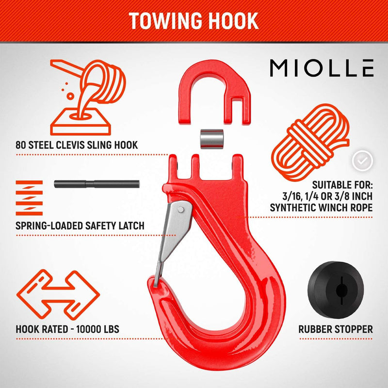 Chargez l&#39;image dans la visionneuse de la galerie, Miolle Pre-streched 1/4 Inch x 50 Feet 8200LBs (Lab Tested) Synthetic Winch Line Cable Rope with Most Advanced Hook, Rubber Stopper and Black Protecting Sleeve for 4x4 - Miolle
