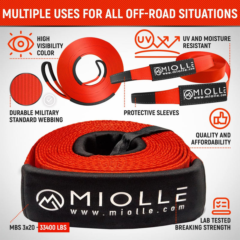 Load image into Gallery viewer, Miolle Tow Strap 3”x20’ with Loops and D-Hook Shackles
