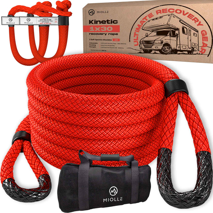 Kinetic Recovery Rope - Miolle 1” x 30’ Red