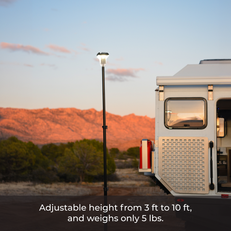 Load image into Gallery viewer, LightRanger 2000 setup in remote desert location for off-grid camping. Adjustable height from 3ft to 10 ft. Only weighs 5 Ibs.

