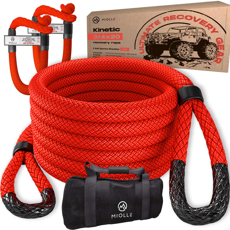 Load image into Gallery viewer, Kinetic Recovery Rope - Miolle 3/4&quot;x20&#39; (19200lbs), with 2 Soft Shackles 5/16&#39; x 6&#39; (20700 lbs) Great for Your Car, Truck, SUV, Jeep, ATV, UTV
